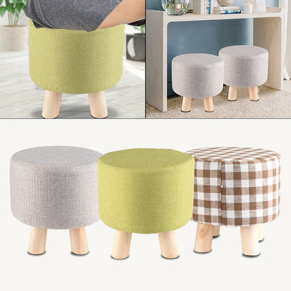 Luxury Padded Wooden Footstool Round Stool Wooden 4 Legs Living Room Bedroom UK