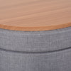 Round Linen-Look Storage Ottoman Footstool Wood Frame w/ Metal Legs Grey