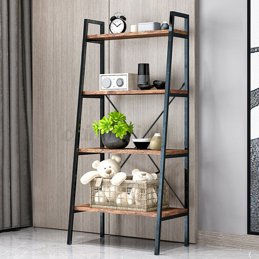 4-Tier Ladder Shelf Bookcase Bookshelf Plant Flower Stand Storage Metal Frame UK