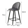 2 Pcs Grey Velvet Bar Stools Breakfast Barstool Kitchen Pub Chair 75cm Seat high