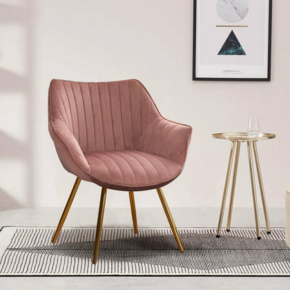 2Pcs Blush Pink Velvet Dining Chairs Accent Upholstered Kitchen Seat Metal Legs