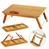 64cm Bamboo Wood Serving Breakfast Lap Tray Table Mate Bed Tray With Folding Leg