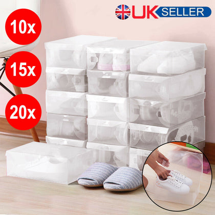 10/15/20x Plastic Shoe Storage Boxes Drawer Clear Organiser Container Stackable