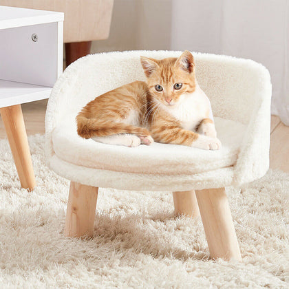 Plush Warm Cat Kitten Raised Bed Sofa Stool With Wooden Legs Sleeping Cushion