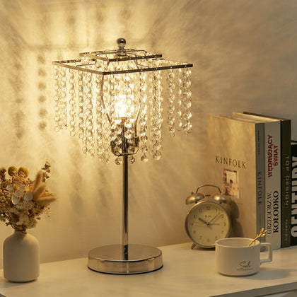 Crystal Table Desk Lamp Chrome Bedside Night Light Lampshade Home Light Fixture