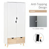 6FT 2-Door Clothes Wardrobe w/ Rail Shelf 2 Drawers Wood Feet Home Storage White