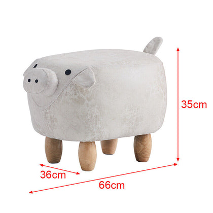 Grey Pig Animal Faux Suede Upholstered Footstool Ottoman Stool Footrest Wood Leg