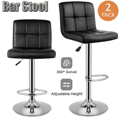 2×Bar Stools Leather Chairs Breakfast Chairs Swivel Gas Lift Kitchen Cushioned