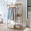 Wardrobe Clothes Cupboard Hanging Rail Storage Shelves with Wood Frame and Cover