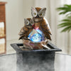 Crystal Ball Owl Indoor Fountain Garden Water Feature LED Lights Statue Ornament