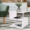 White Coffee Table Bedside Side Table 2 Shelves Storage Nightstand Furniture LED