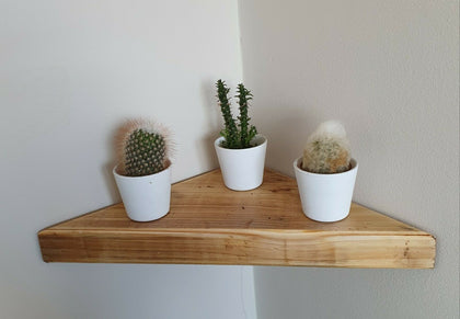 RUSTIC CHUNKY RECLAIMED WOODEN CORNER SHELF SHELVES BESPOKE 43cm WITH BRACKETS