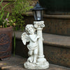 Resin Angel Statue with Lantern Solar Power Garden Lamp Post Figurine Ornament