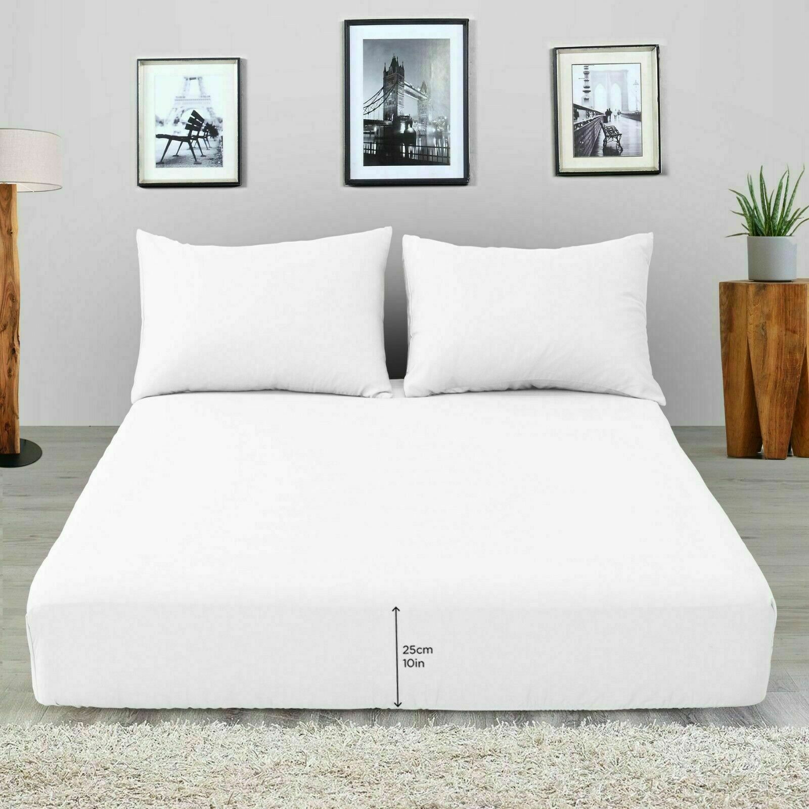 Full 25cm Fitted Sheet Bed Sheets 100% Poly Cotton Single Double King King Size