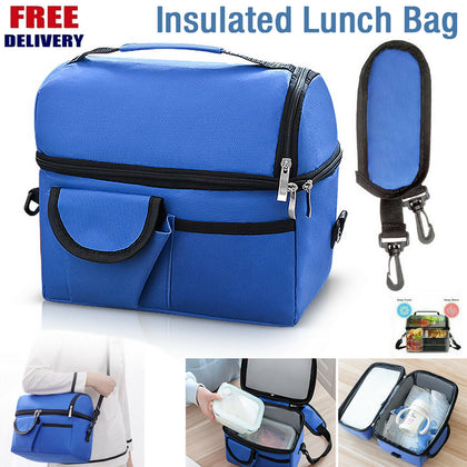 Double Deck Insulated Lunch Box Removable Shoulder Strap for Men /Women/Kids UK