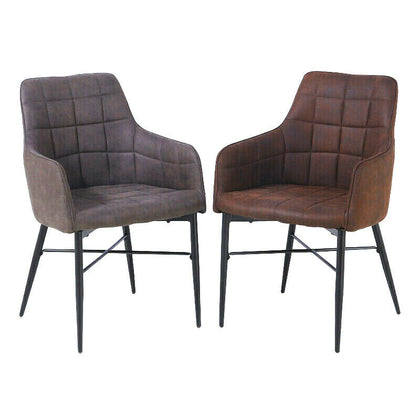 2* Brown/Grey Faux Leather/PU Dining Chairs Armchairs Padded Office Dining Room