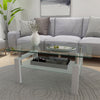 Coffee Table High Gloss Tempered Glass Top with Storage Shelf Living Room White