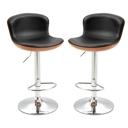 HOMCOM Set Of 2 PU Leather Rounded Tub Bar Stools Adjustable Height w/ Footrest