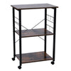 3 Tier Kitchen Trolley Microwave Cart Stand Shelves Storage Hooks Wooden Rack