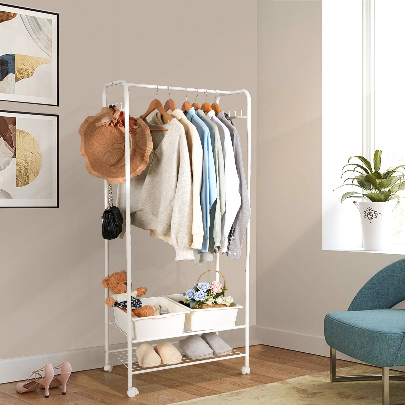 Heavy Clothes Rail Rack Rolling Garment Hanging Display Stand Closet O ...