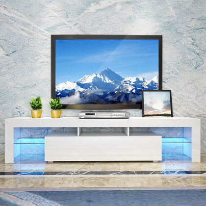 200CM Width White TV Stand Matt Cabinet Unit Modern High Gloss Door LED Light