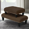 FABRIC BUTTONED WOOD FOOTSTOOL LINEN FOOT REST STOOLS BENCH SMALL - LARGE POUFFE