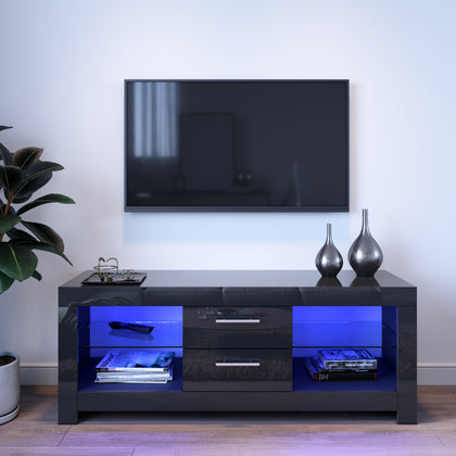 Black TV Unit Cabinet LED High Gloss Doors 130cm TV Stand For Living Room