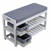 2 Tier Shoe Rack Footwear Stand Padded Seat Storage Bench Woven Baskets Entrance
