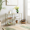Mid Century Modern Console Table Tempered Glass Sideboard Large Shelf Storage