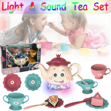 Toddler Role Pretend Play Party Tea Set Plastic Kids Toy Gift w/ Sound & Lights
