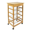 Woodluv Bamboo Kitchen Storage Trolley Cart With Drawer & Wire Storage Basket