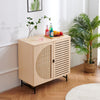 Vintage Rattan 2 Door Sideboard Cabinet Storage Cupboard Unit Wood with Shelf