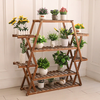Multi-layer Flower PotsShelf Wooden Storage Unit Plant Display Stand Hexagonal