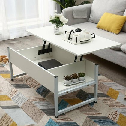 LED Coffee Table Desk Foldable Living Room Lift Up Hidden Storage Bottom Shelf