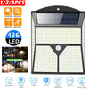 Super 436 LED Solar Powered Lights Outdoor Wall Security Bright Garden PIR Lamp