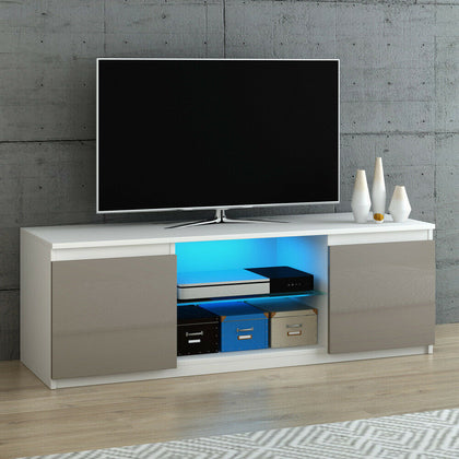 Modern TV Cabinet Unit Stand High Gloss Grey & Matt body White RGB LED Lights