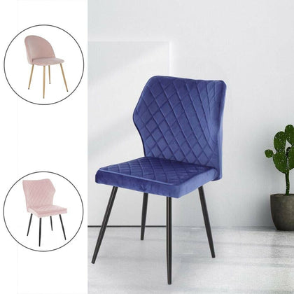 Set of 2 Velvet Dining Chairs Fabric High Back Black Metal Legs Retro Furniture