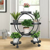 Tall Metal Flower 6 Pots Shelf Stand Plant Holder w/ Wheels Black Indoor Outdoor
