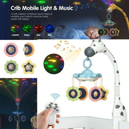 Baby Musical Crib Bed Bell Cot Mobile Projection Dream Light Nusery Lullaby Toy