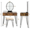 Vanity Makeup Dressing Table Wooden Cosmetic Table Stool Set W/ Light & Mirror