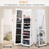 3-in-1 Jewelry Cabinet 360° Swivel Mirror Jewelry Armoire W/ 3-Color LED Lights