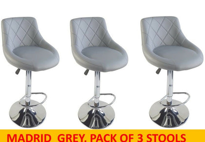 SET OF 3 GREY GAS LIFT SWIVEL BAR STOOLS, BREAKFAST KITCHEN BAR ETC BARSTOOLS