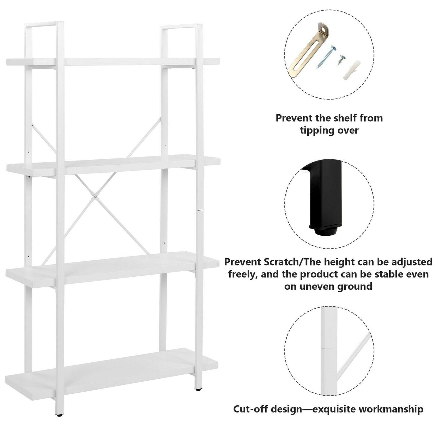 Bookshelf 4-Tier Industrial Storage Shelves Metal Ladder Living Room Display
