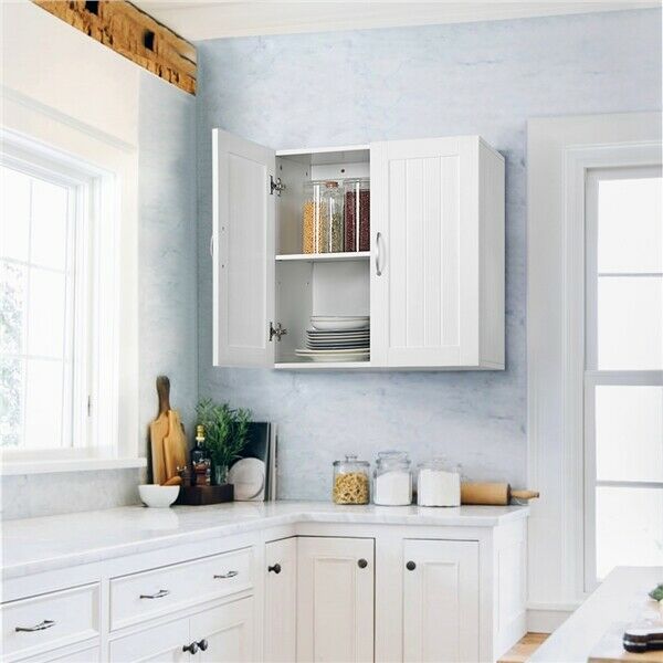 Bathroom Wall Cabinets Cupboard with Double Door & Adjustable Shelf Storage Unit