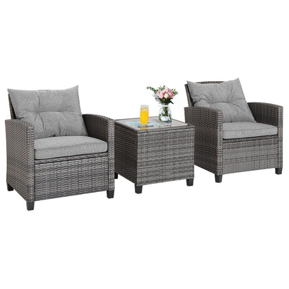 3 Piece Patio Rattan Sofa Set Backyard Outdoor Wicker Conversation Set