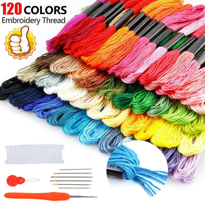 120X Skeins Coloured Embroidery Thread Cotton Cross Stitch Braiding Craft Sewing