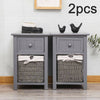 Grey Shabby Chic Bedside Unit Tables Drawers Cabinet + Wicker Storage Wooden UK