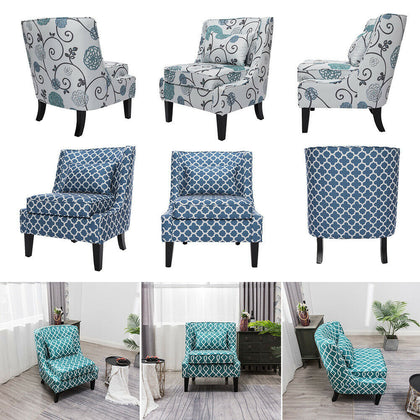 Country Style Floral Print Linen Occasional Lounge Chair Tub Armchair Wing Back