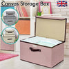 Large & Small Foldable Canvas Storage Folding Box Fabric Clothes Basket with Lid