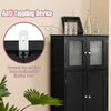 Bathroom Floor Cabinet Freestanding Storage Cupboard W/ 2 Tempered Glass Doors